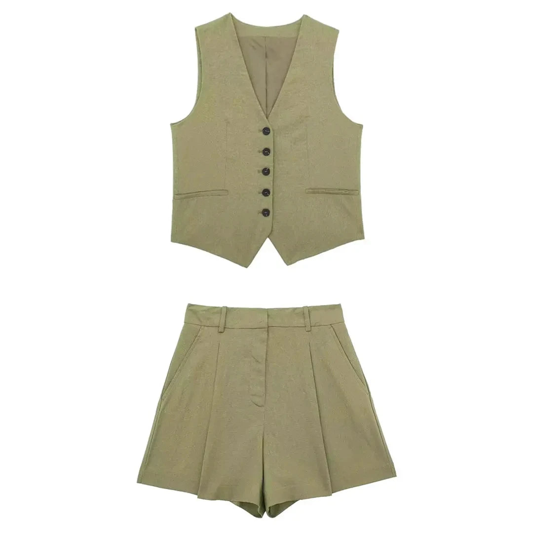 Women Fashion Red Vest Shorts Sets