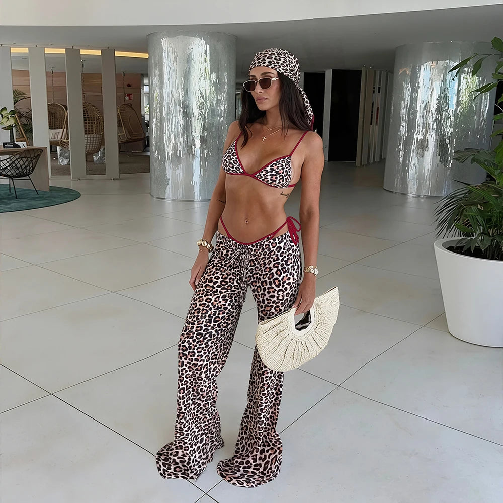 3-Piece Print Bikini Set with Kimono Cover-Up