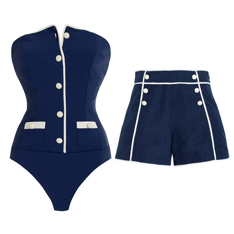 High Waist Bikini Set with Beach Shorts