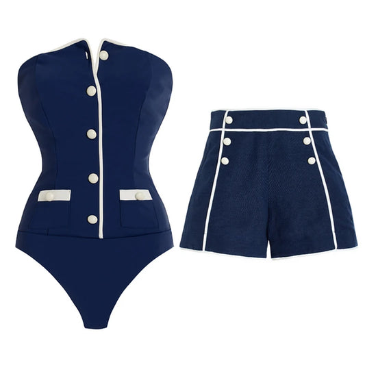 High Waist Bikini Set with Beach Shorts