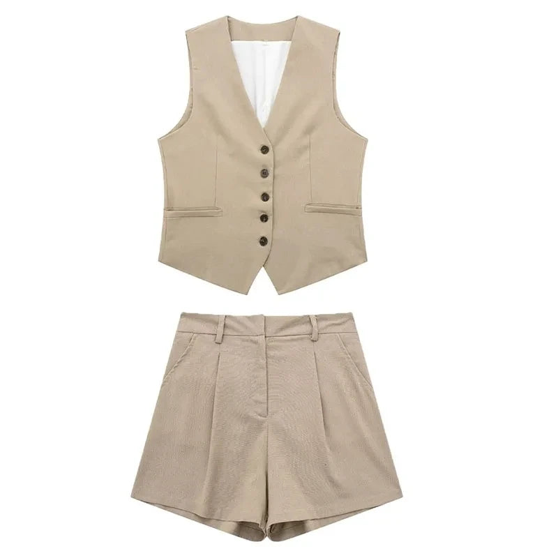 Women Fashion Red Vest Shorts Sets